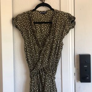 Green and white polka dot maxi high low dress